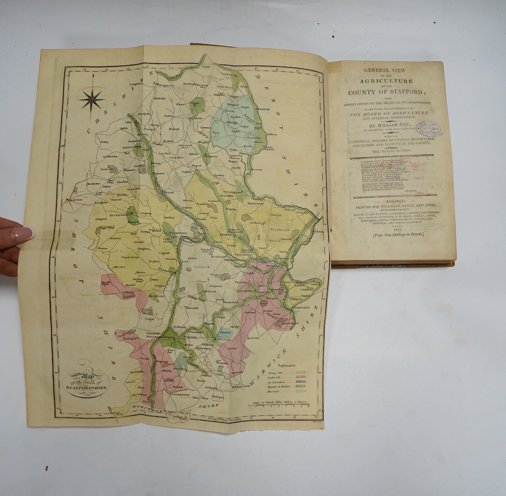 Pitt, William - General View of Agriculture of the County of Stafford ... 2nd edition. coloured and folded map, 6 plans (3 folded) and 9 plates; later 19th century half calf and marbled boards, gilt decorated panelled sp